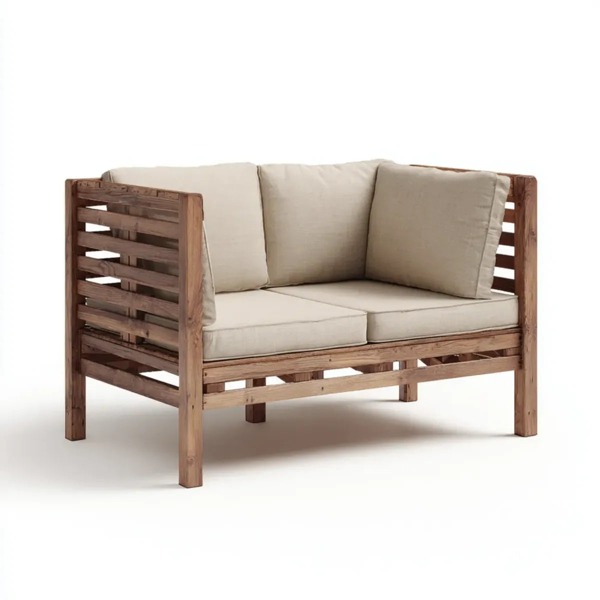 Sofa ogrodowa, Tapczan ogrodowy 2 beżowe siedzenia w litym drewnie akacjowym 120 x 75 cm prostokątne z poduszkami, 120 x 75 x 75 cm
