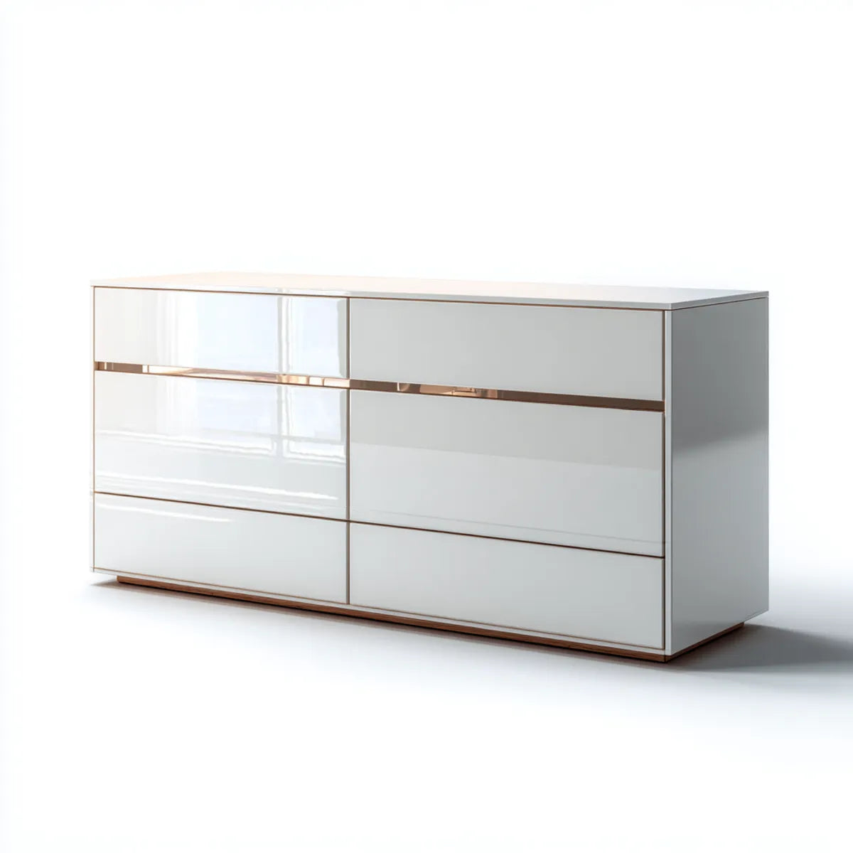Komoda, Wygoda 6 szuflady biały błyszczący 140 x 45 x 80 cm prostokątna MDF