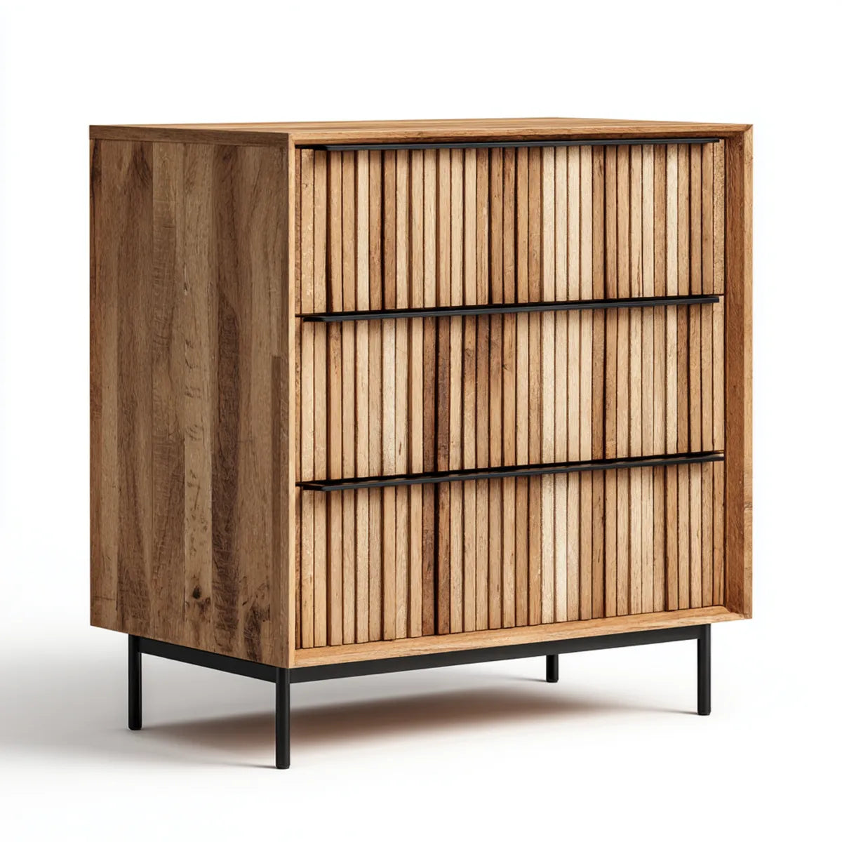 Komoda, Wygoda 3 naturalne brązowe szuflady w litym drewnie mango 90 x 40 x 100 cm prostokątne