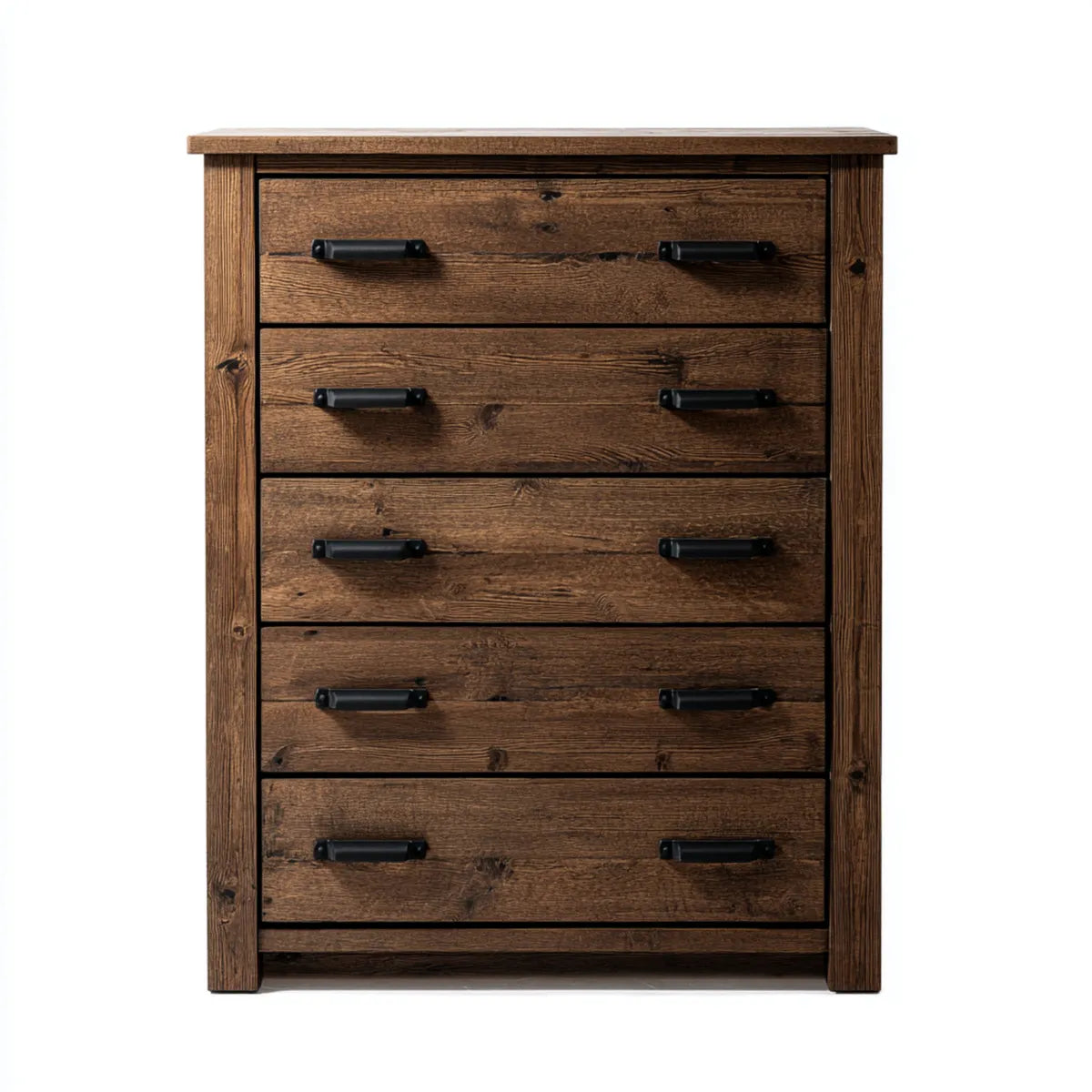 Komoda, Koszyk Ciemny Brązowy czarny 100 x 45 x 110 cm Pine lite drewno prostokątne z 5 szufladami