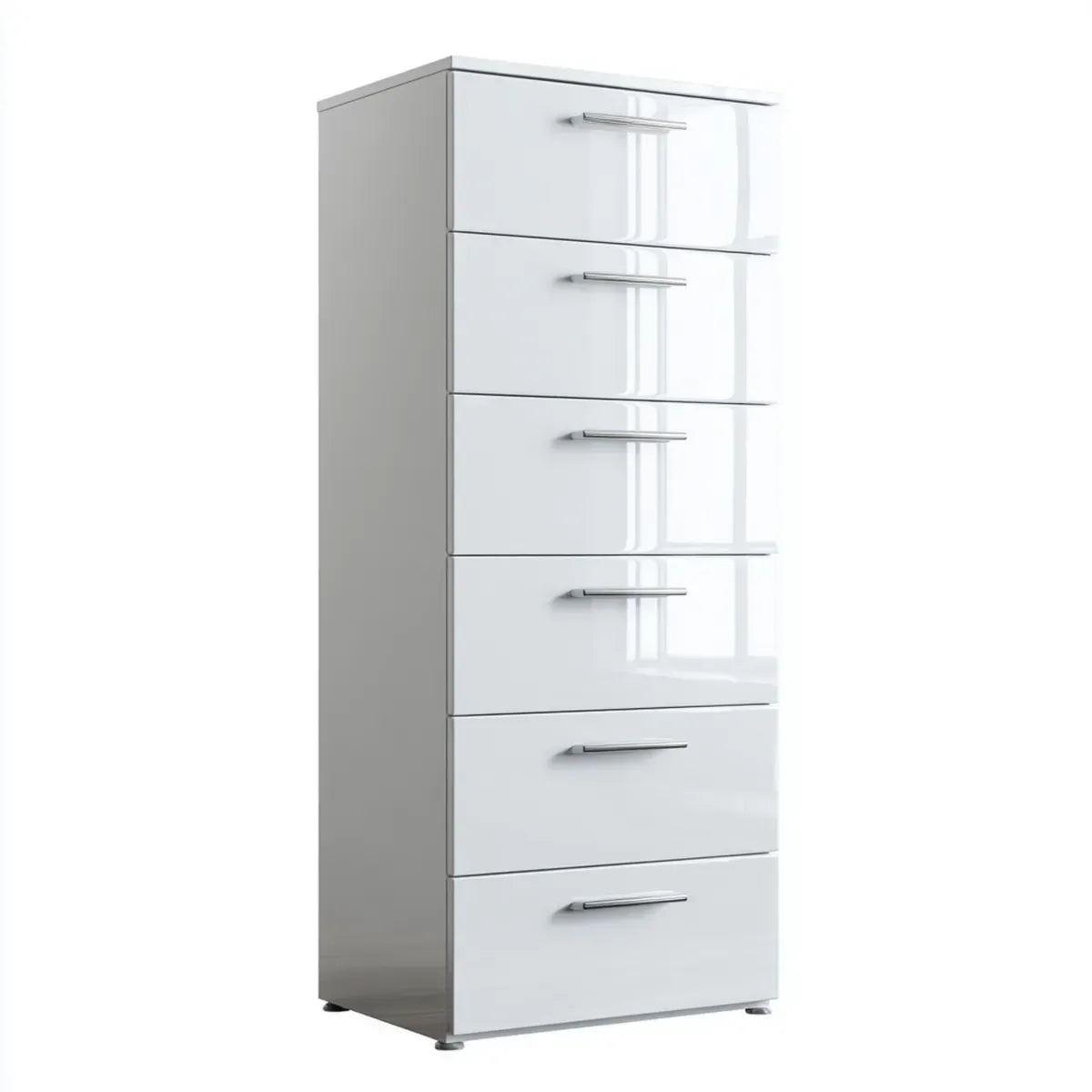 Komoda, Kredens Biała połysk o wysokim połysku 60 x 40 x 120 cm MDF prostokątna z 6 szufladami
