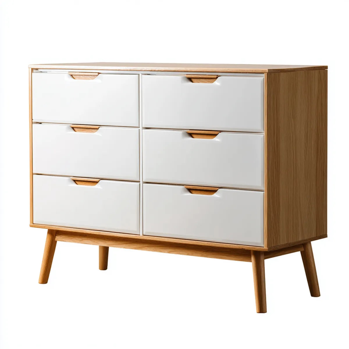 Komoda, Szafka sypialna z 6 szufladami Biała naturalna 120 x 40 x 90 cm MDF z dębowym fornirem prostokątnym