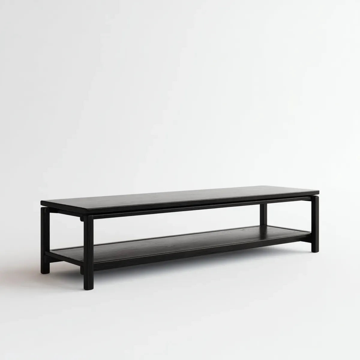 Stolik kawowy, Stół kawowy z czarną półką w MDF i litym prostokątnym drewnie 120 x 50 x 45 cm