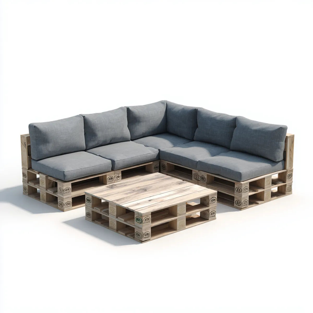 Sofa ogrodowa, Kącik meble ogrodowe 5 sztuk szary i naturalny 240 x 240 cm prostokątna sosna stała
