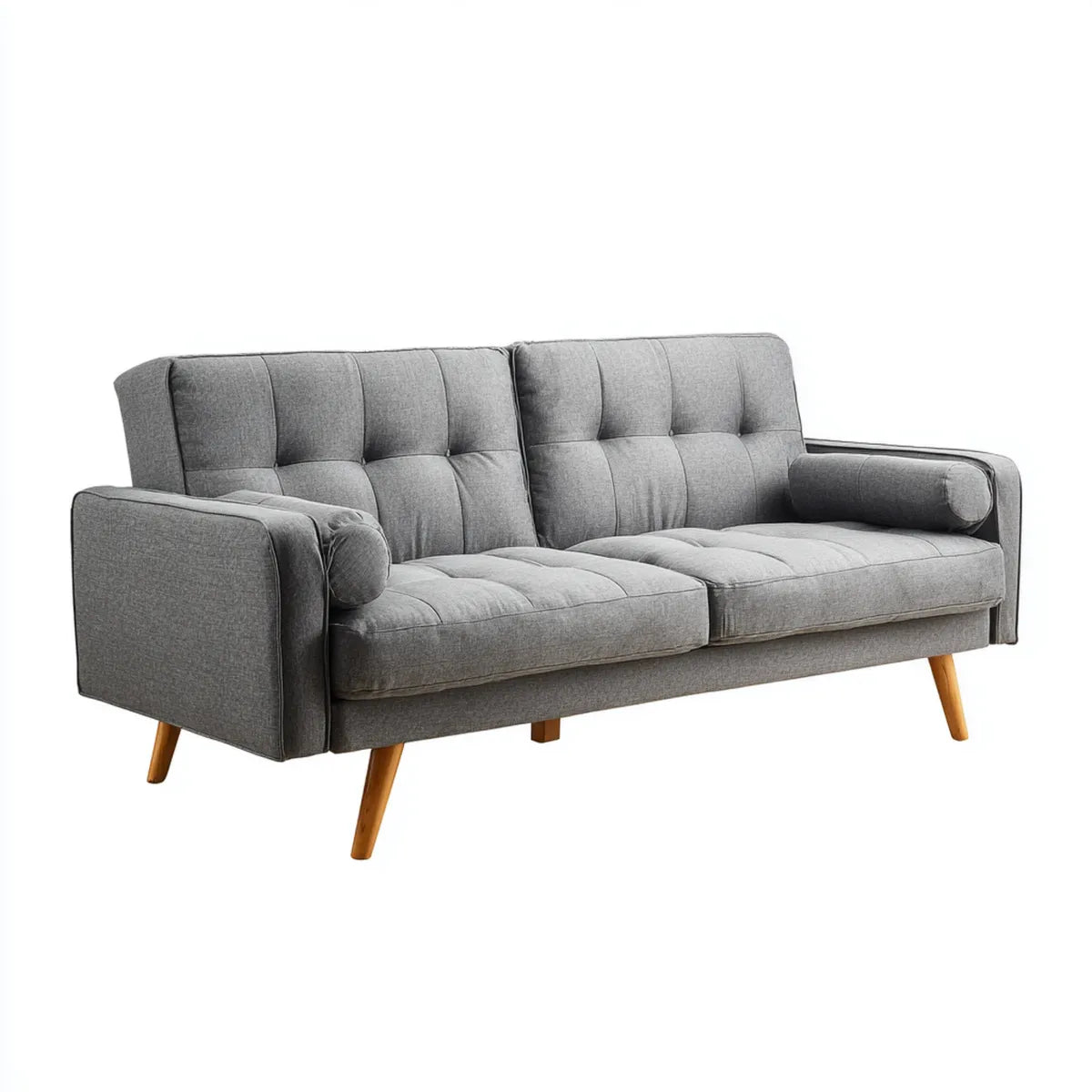 Sofa, 3-fotelikowa sofa szara 200 x 85 x 86 cm tapicerka poliestrowa z litymi nogami z drewna prostokątnego
