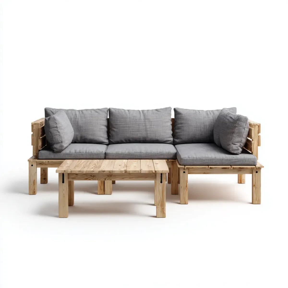 Sofa ogrodowa, Taras salon zestaw szary kształt litery L narożna kanapa z stolik kawowy z sosen 220 x 140 x 75 cm