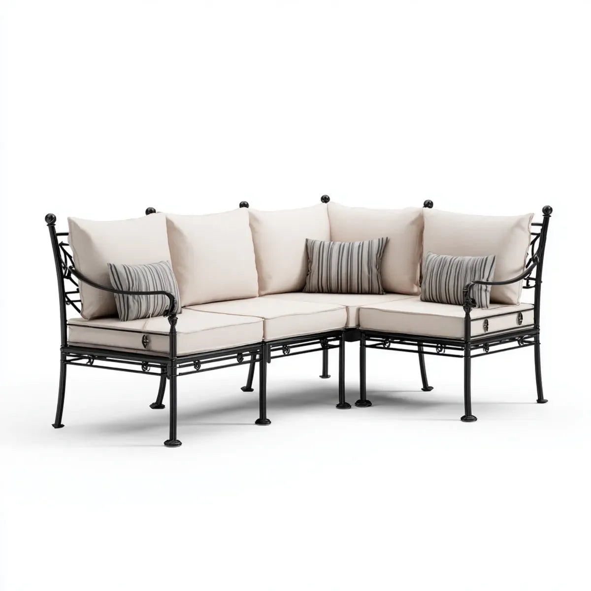 Sofa ogrodowa, Taras sofa 3-osobowy krem biały 210 x 75 x 92 cm stali poliester kształt L
