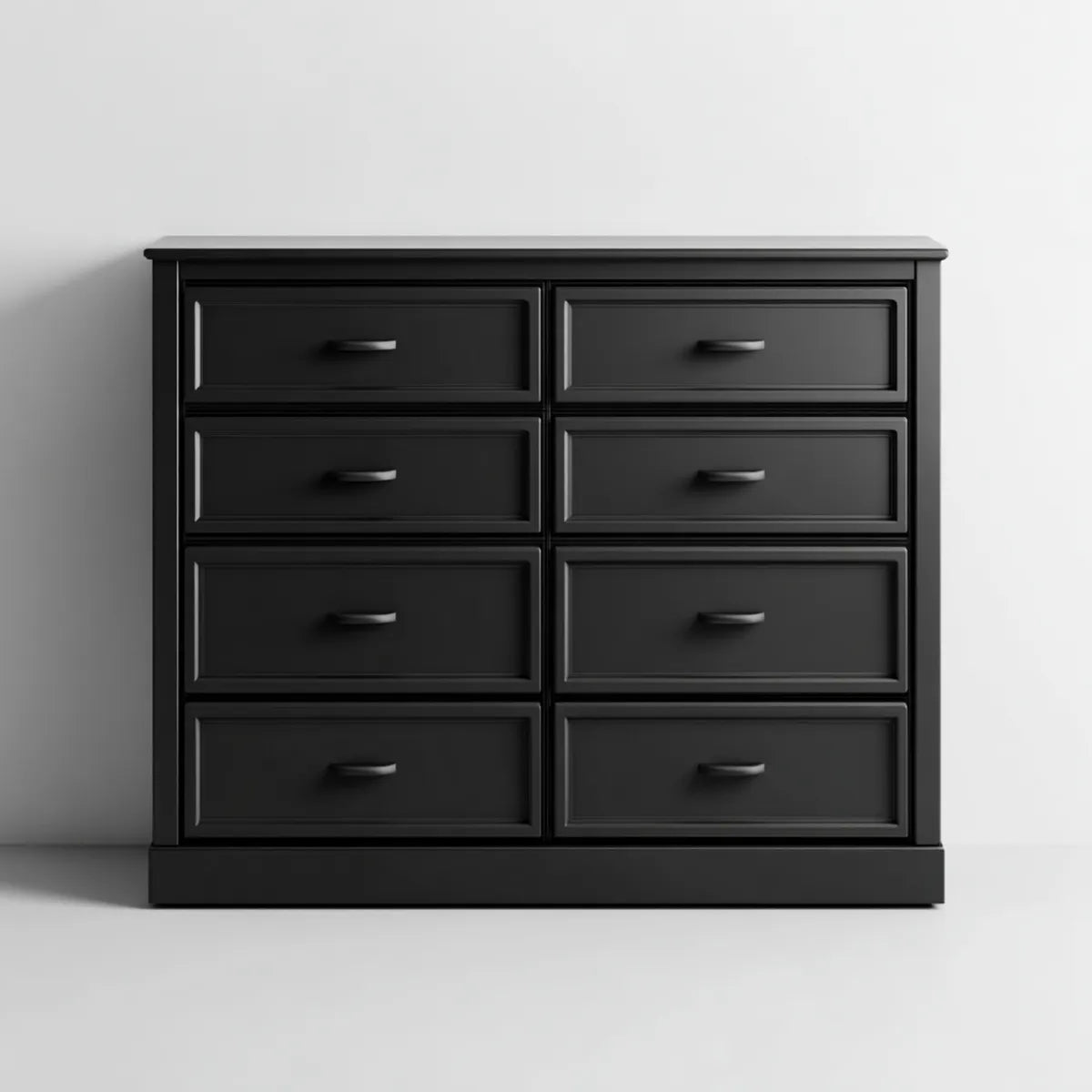 Komoda, Konmode 8 czarnych szuflad w prostokątnych MDF 120 x 40 x 90 cm