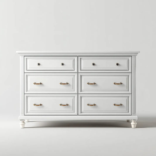 Komoda, Konmode 6 szuflady biały 150 x 45 x 90 cm w prostokątnym MDF