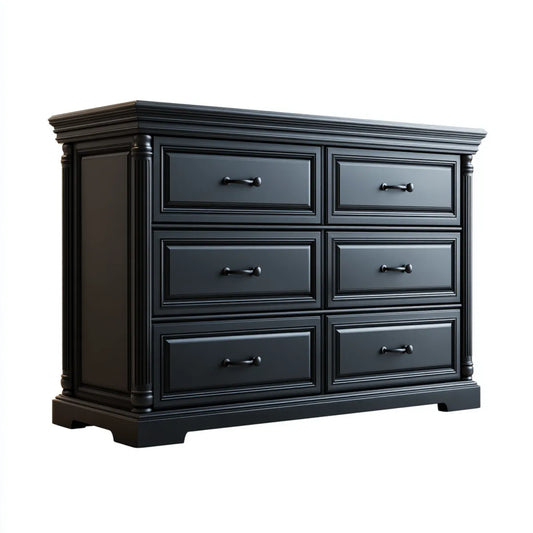 Komoda, Konmode 6 czarnych szuflady w prostokątnych panelach MDF 150 x 45 x 100 cm