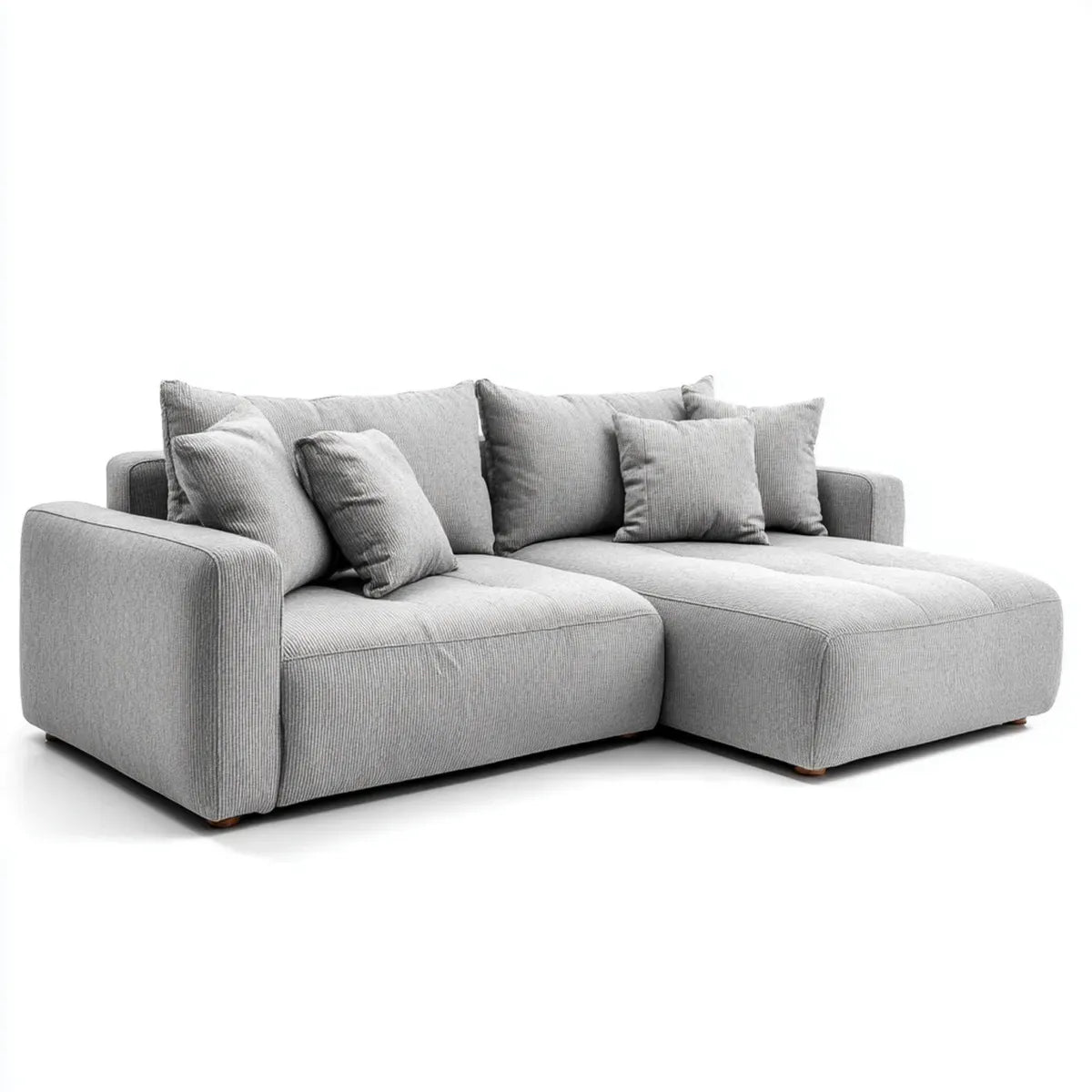 Sofa, Kanapa narożna z jasnoszarym zwrotnikiem 260 x 165 x 85 cm poliestrowy sznur kształt litery L