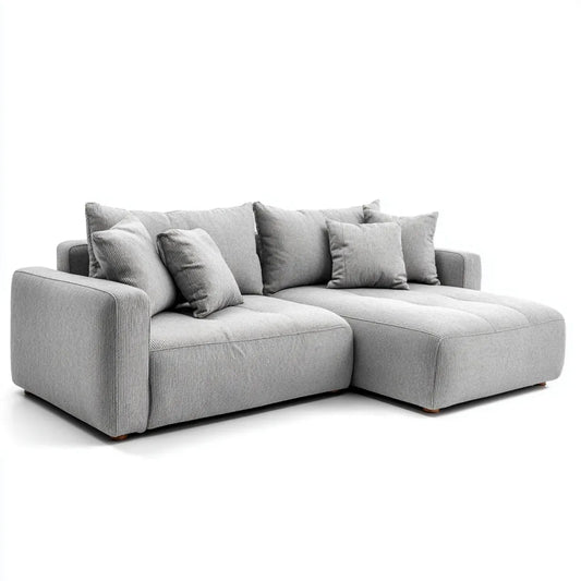 Sofa, Kanapa narożna z jasnoszarym zwrotnikiem 260 x 165 x 85 cm poliestrowy sznur kształt litery L