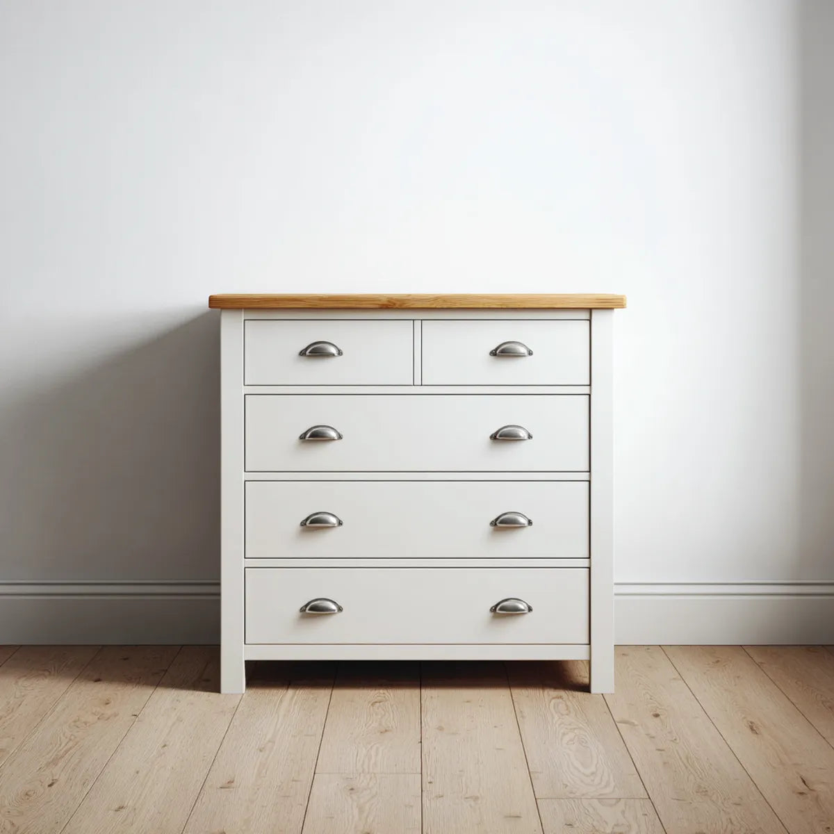 Komoda, Kommode z 5 szufladami Biała naturalna 90 x 40 x 90 cm MDF drewno sosnowe prostokątne