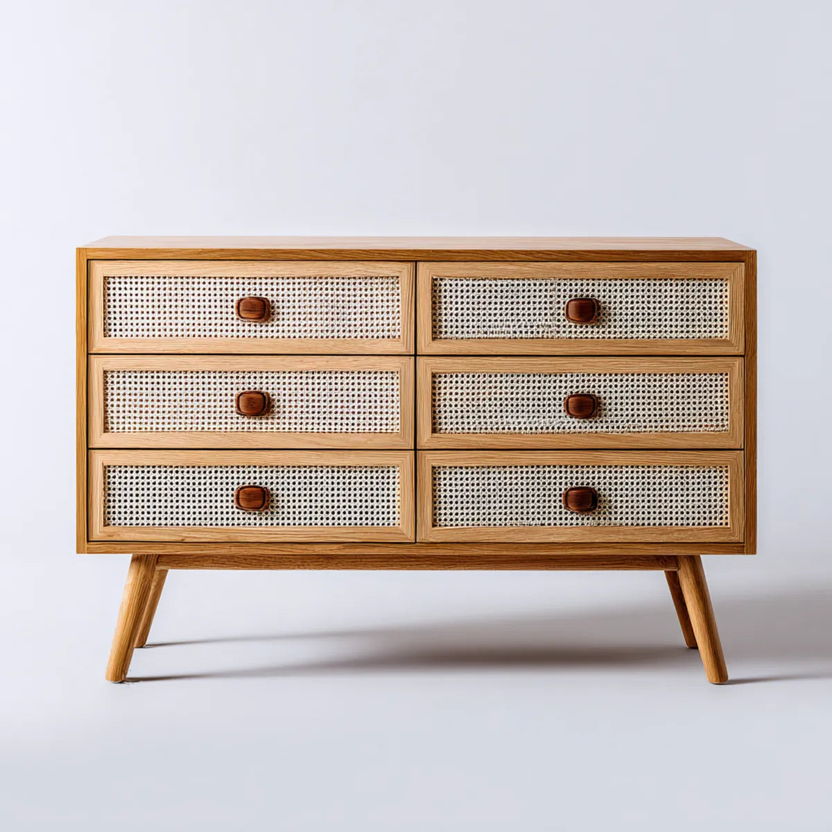 Komoda, Ilość szuflad z 6 szufladami Naturalna brązowy 120 x 40 x 90 cm Dąb naturalny drewno rattan braid prostokątna