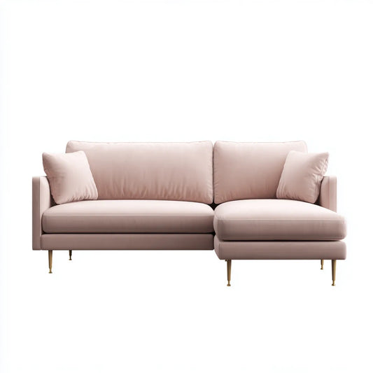 Sofa, Kanapa narożna kształt litery L różowy 240 x 160 x 85 cm z tapicerką poliestrową i metalowe nóżki