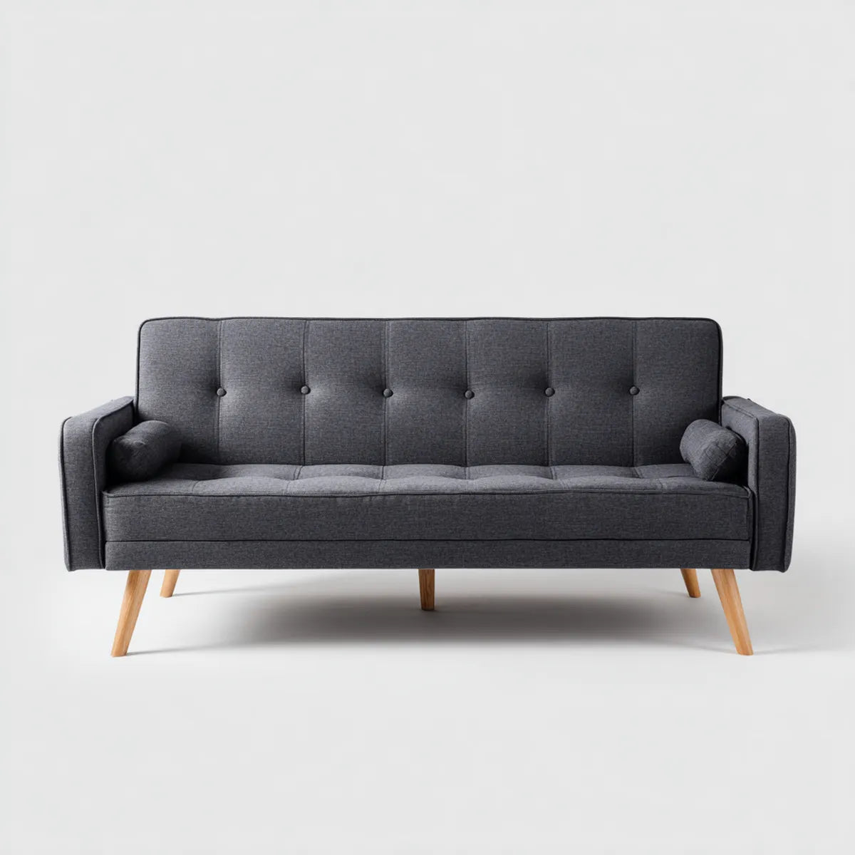 sofa 3-osobowa ciemnoszara z poliestrową tapicerką pokrywającą pianę i litymi nóżkami z drewna 180 x 80 x 82 cm