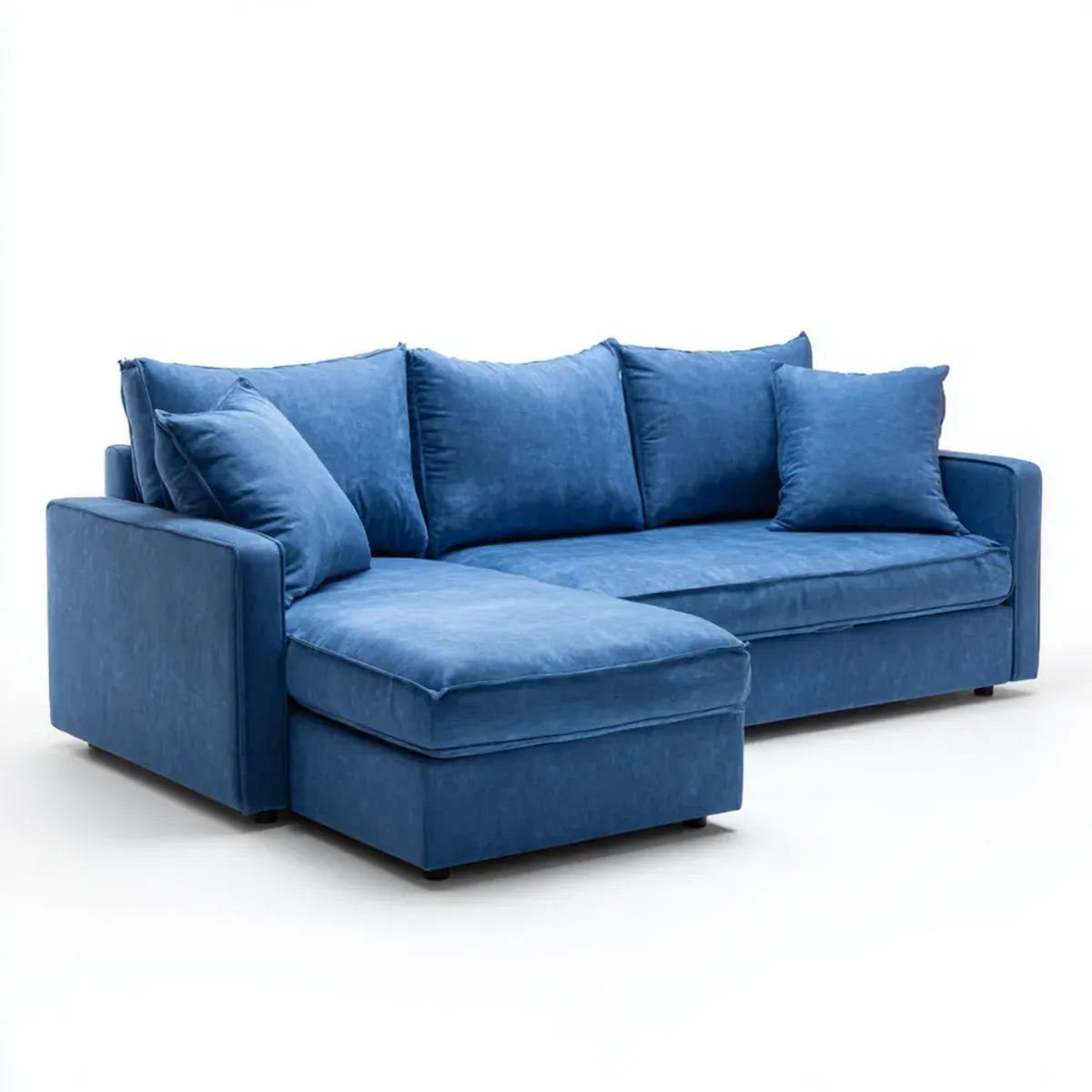 Sofa, Kanapa narożna z niebieskim rekamierem 240 x 160 x 85 cm poliester włącznie prostokątna