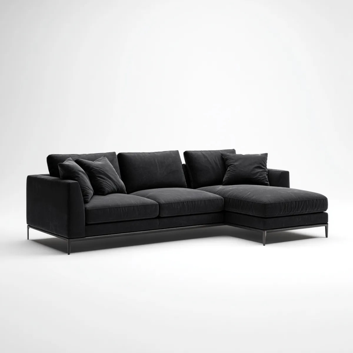 Sofa, Kolumna narożna z prawej strony czarny 270 x 165 x 85 cm poliestrowa stalowa rama stalowa o kształcie litery L