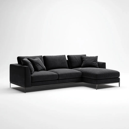 Sofa, Kolumna narożna z prawej strony czarny 270 x 165 x 85 cm poliestrowa stalowa rama stalowa o kształcie litery L