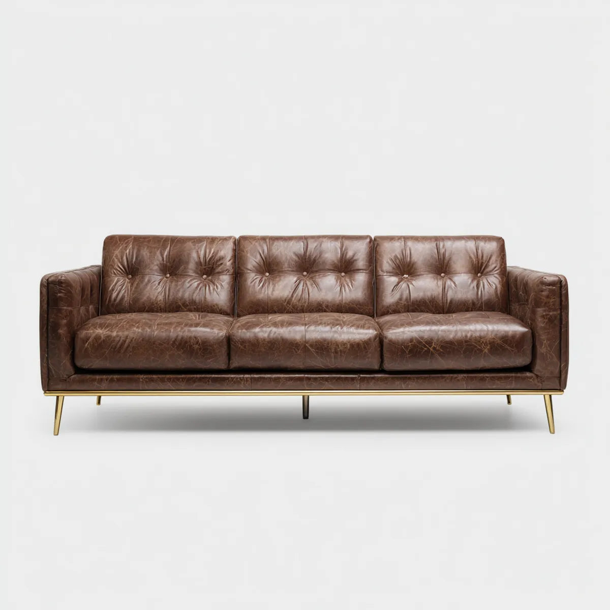 Sofa, 3- fotela Brązowy 210 x 88 x 84 cm ze sztuczną skórą i stalowych nogami prostokątnymi