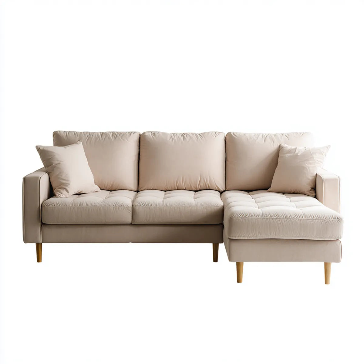 Sofa, Krem do siedzenia narożnik 3-osobowa 240 x 150 x 85 cm z rekamierem w prawym poliestrze