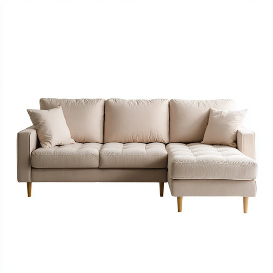 Sofa, Krem do siedzenia narożnik 3-osobowa 240 x 150 x 85 cm z rekamierem w prawym poliestrze