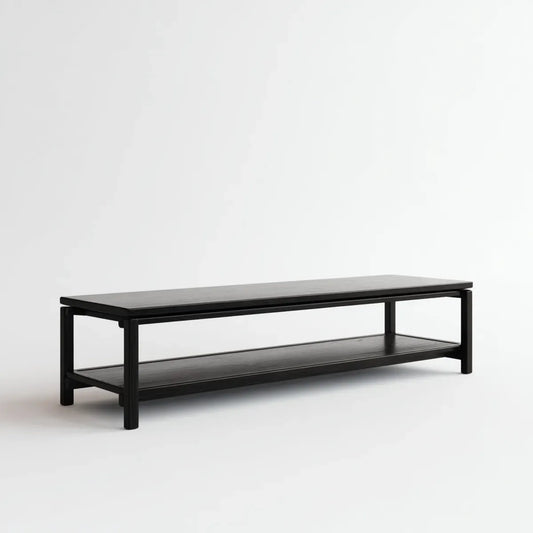 Stolik kawowy, Stół kawowy z czarną półką w MDF i litym prostokątnym drewnie 120 x 50 x 45 cm