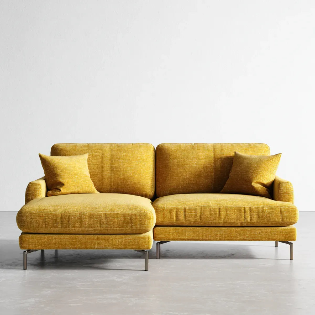 Sofa, Kanapa narożna z żółtym musztardą szezlongiem 250 x 160 x 85 cm poliestrowy tkanina 3-osobowa kształt L