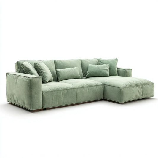Sofa, Kanapa narożna z zielonym szałwią rekamierową 280 x 170 x 82 cm poliestrowy aksamit kształt litery L