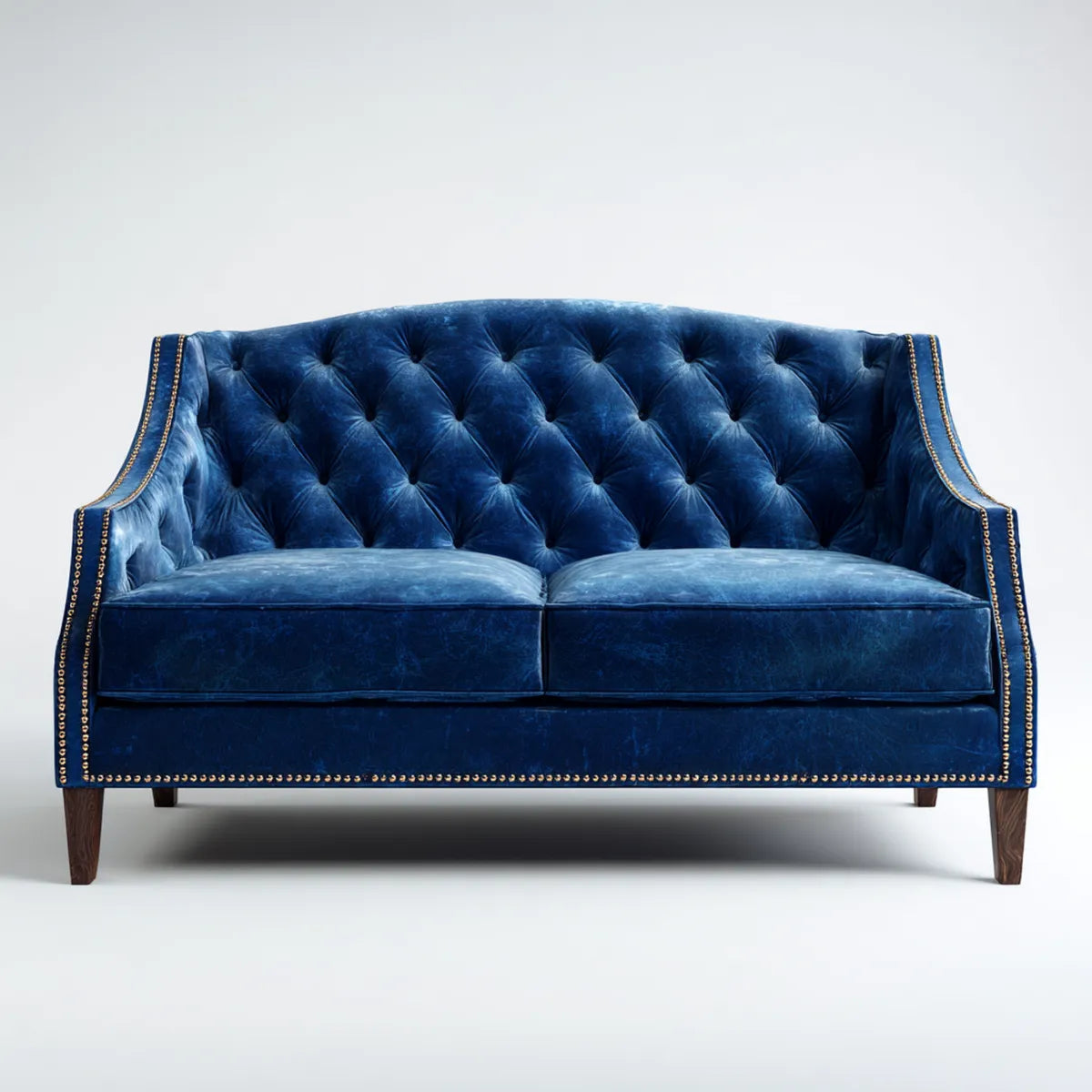 Sofa, Chesterfield 2-kanapa niebieski 160 x 90 x 92 cm aksamitna tapicerka poliestrowa prostokątna
