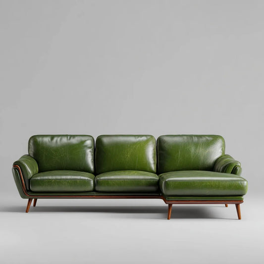 Sofa, 3- fotela oliwkowo-zielona 230 x 90 x 85 cm PU- sztuczna skóra prostokątna