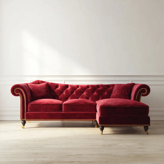 Sofa, Chesterfield Ecksofa bordeaux czerwony 285 x 165 x 82 cm aksamit poliester L-forma