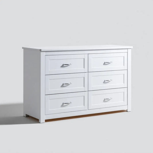Komoda, Konmode 6 białych prostokątnych szuflad w panelach MDF 120 x 40 x 80 cm