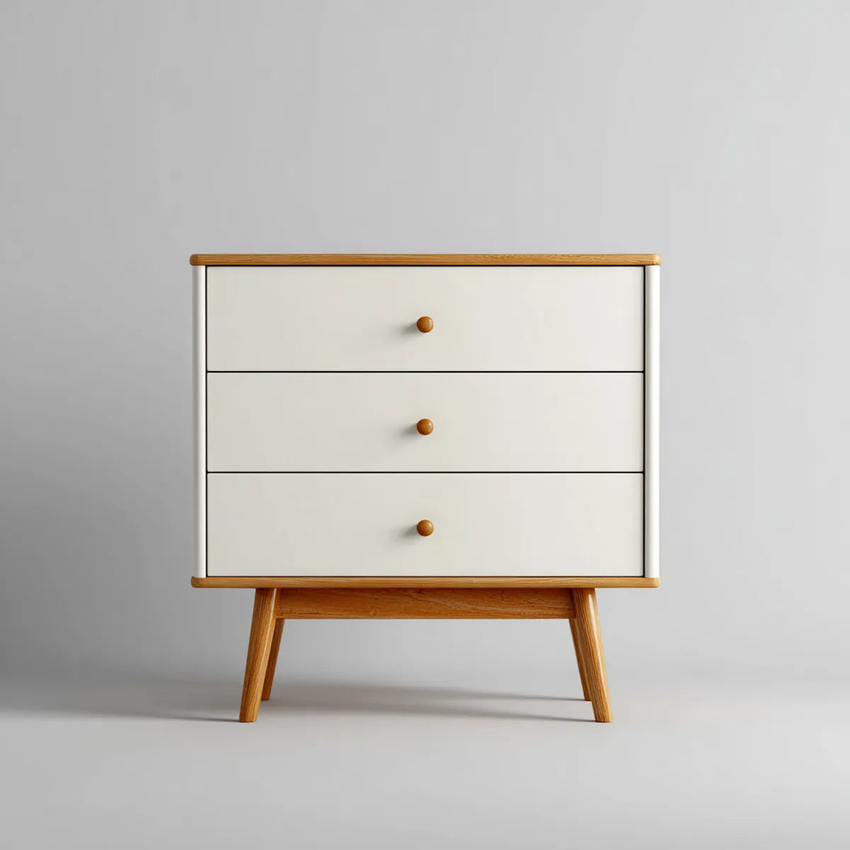 Komoda, Kommode z 3 szuflady krem biały naturalna 80 x 40 x 90 cm MDF i lite drzewo gumowe prostokątne