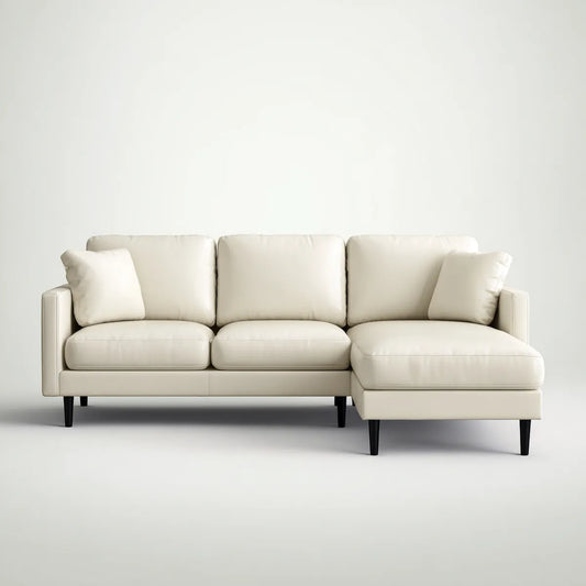 Sofa, Kanapa narożna z kremem szezlongiem prawy 270 x 160 cm sztuczna skóra 3- osobowy