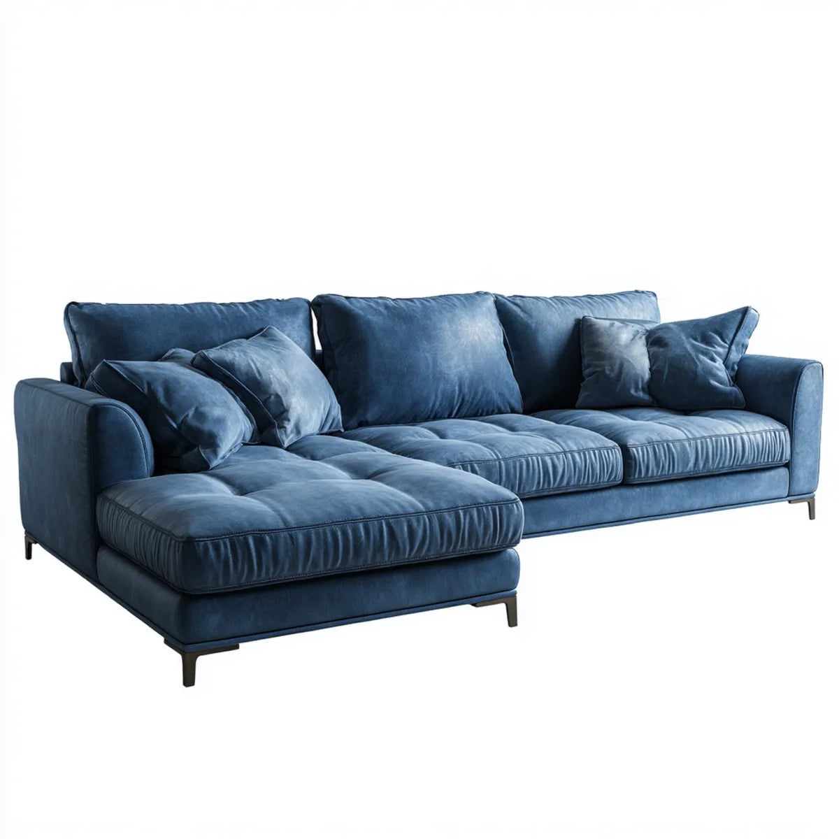 Sofa, Kanapa narożna z lewym tylnym tyłem niebieskim 270 x 170 x 88 cm poliestrowy aksamit kształt litery L