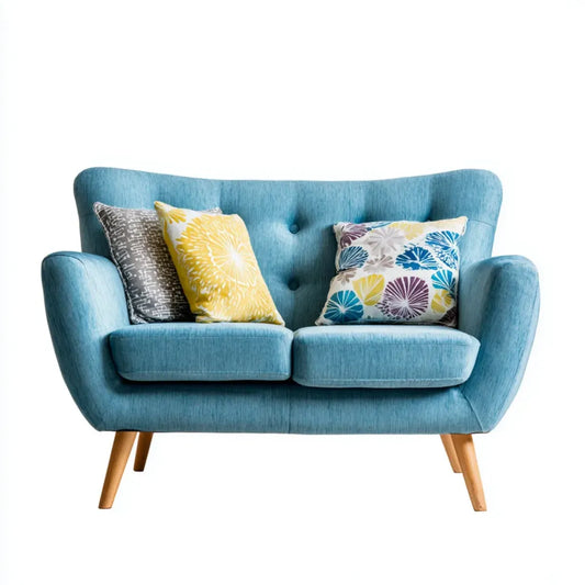 Sofa, 2-fotela sofa turkusowy niebieski 136 x 78 x 86 cm tapicerka poliestrowa lite nóżki drewniane zakrzywione kształt