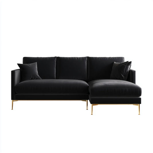 Sofa, Kanapa narożna z szezlongiem Czarna 260 x 160 cm sztuczna skóra PU