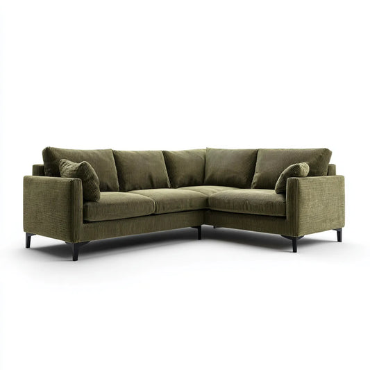 Sofa, narożna sofa 3-osobowa oliwkowy zielony 250 x 170 cm sznurek poliester kształt litery L