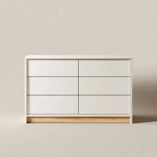 Komoda, Konmode 6 szuflady biały i naturalny prostokątna w MDF 120 x 40 x 80 cm