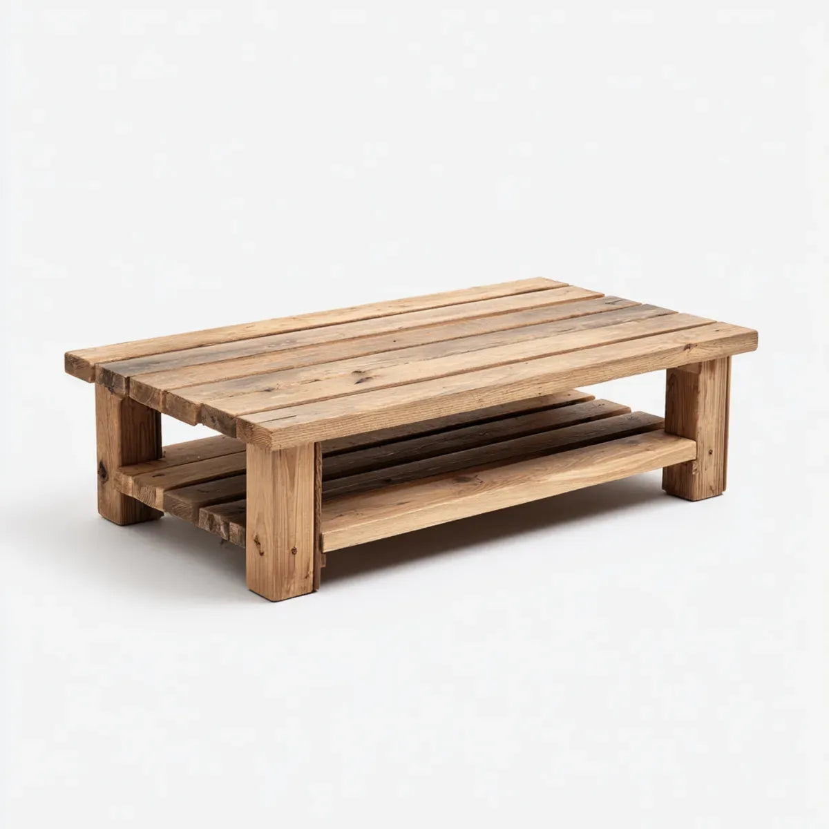 Stolik kawowy, Niski stół z naturalną brązową półką 100 x 60 x 40 cm prostokątna sosna lita